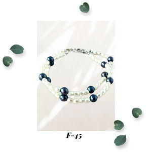 Classical Elegance - Navy Blue and Ivory - Double Strand Glass Pearl Bracelet
